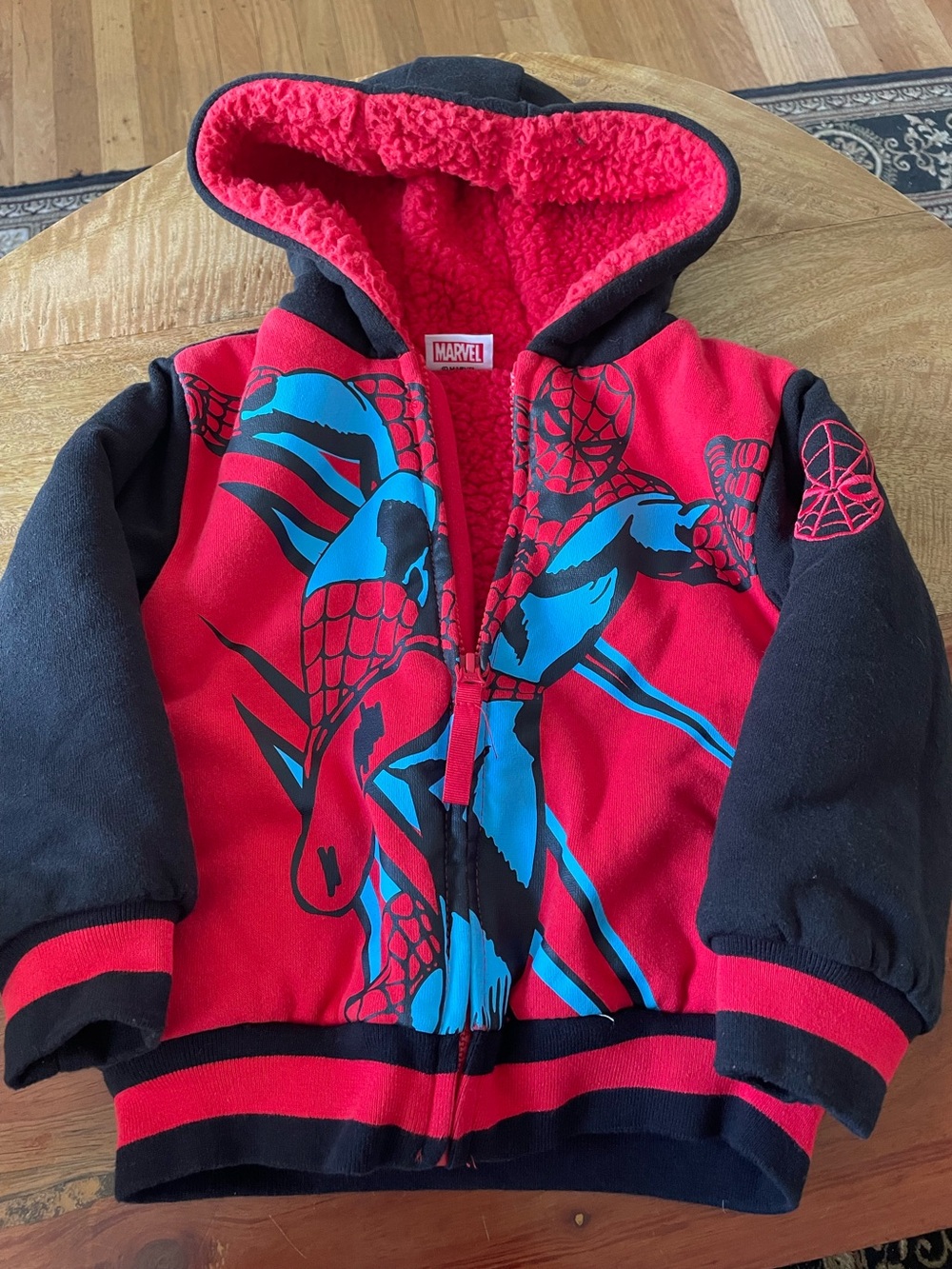 Marvel Red & Black Spider-Man Hooded Fleece Jacket with Blue Graphic